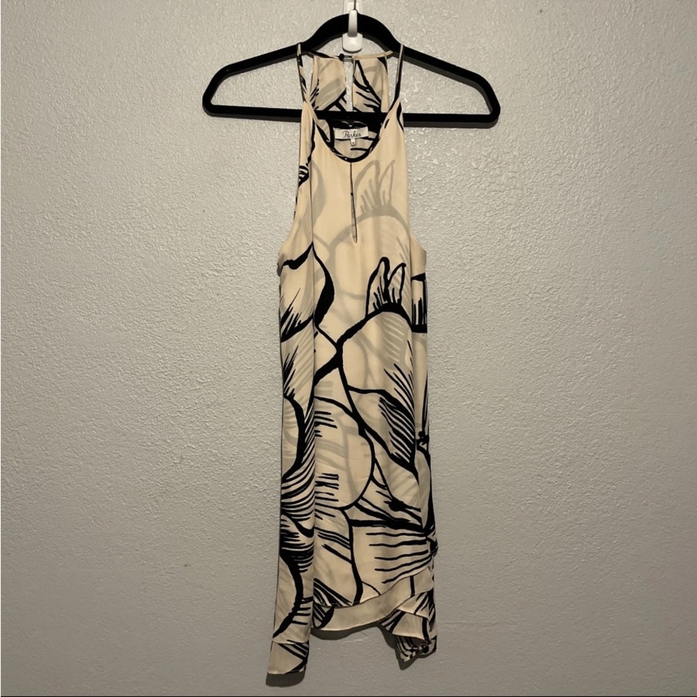 Neutral Cream & Black Floral Halter Dress